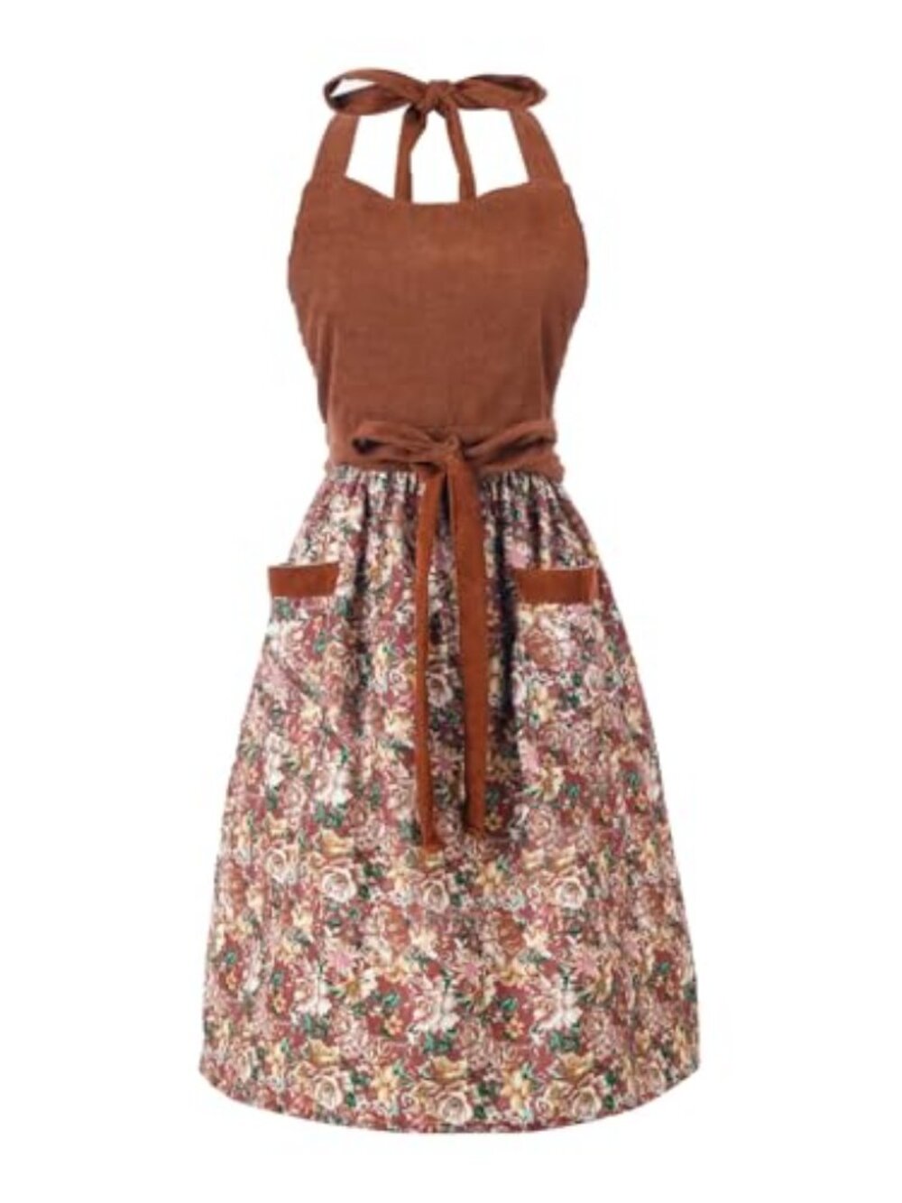 Cute Floral Apron for Women with Pockets, Cotton, Adjustable Straps